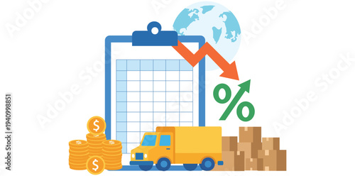 Import export logistics cost increase economic tariff concept vector illustration