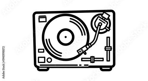 Vintage Record Player with Vinyl Disc.