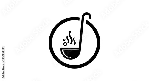 Black Ladle Icon with Steam Rising.
