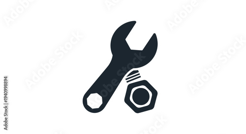 Wrench and Bolt Icon Illustration.