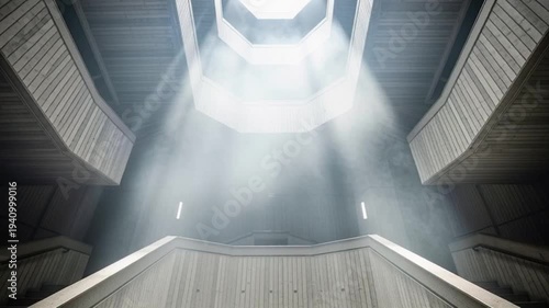 Sunlight Streaming Through Modern Building Interior.