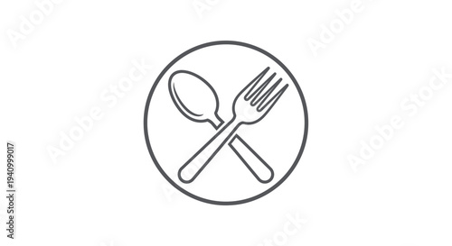 Simple Line Drawing of Spoon and Fork.
