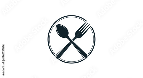 Spoon and Fork on Plate Icon.