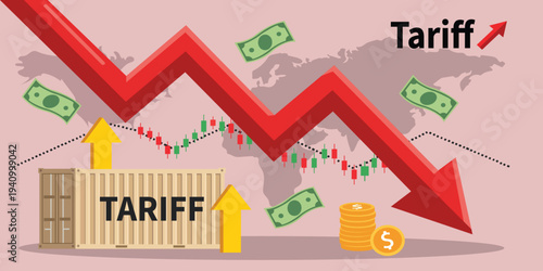Trade tariff increase economic decline financial crisis vector illustration