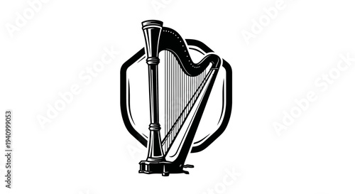 Black and White Illustration of Harp.