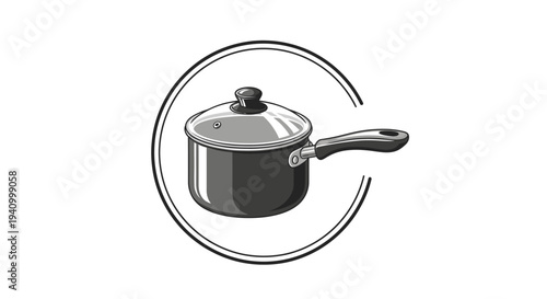 Black and White Illustration of Saucepan.