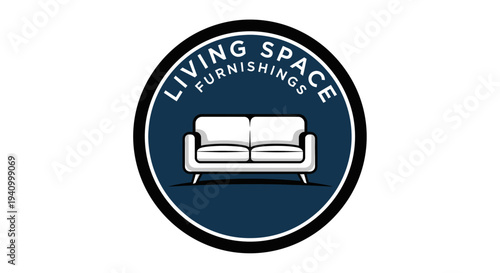 White Sofa Icon in Circle Logo Design 1.
