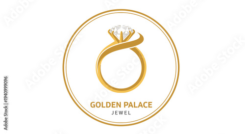 Golden Ring with Diamond Jewelry Logo.