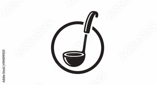 Simple black ladle icon in circle.