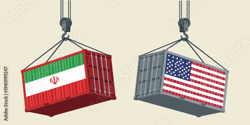 Shipping containers Iran USA trade concept cargo transport vector illustration