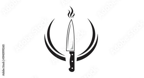Black and White Kitchen Knife Illustration.