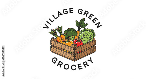Village Green Grocery Logo with Vegetables.