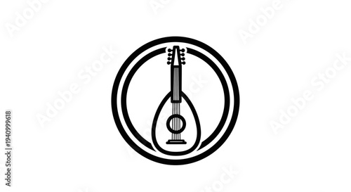 Simple Black and White Lute Illustration.