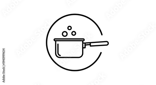 Simple Line Drawing of Saucepan with Bubbles.