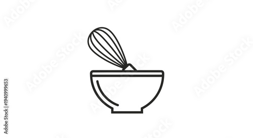 Simple Line Drawing of Whisk in Bowl.