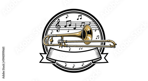Trombone and Music Notes Illustration Design.