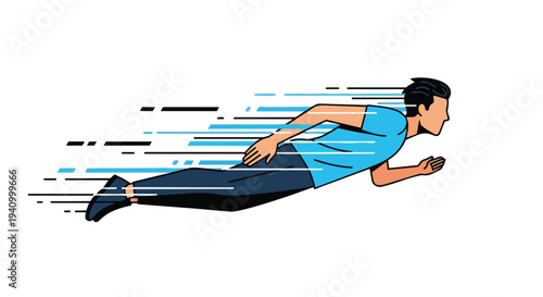 Dynamic illustration of a person in motion, conveying speed and agility with stylized motion lines creating a sense of rapid movement through space.
