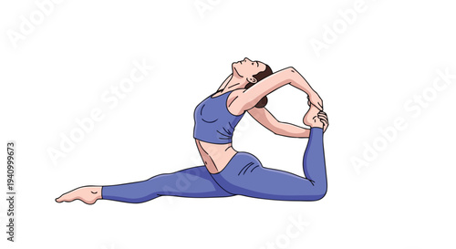 Graceful yogi demonstrating advanced flexibility in a split pose with a deep backbend and foot grasp