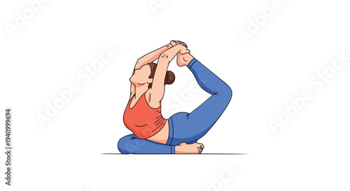 A dynamic depiction of a yoga practitioner gracefully executing a challenging pose, showcasing flexibility and mindfulness in a stylized artistic