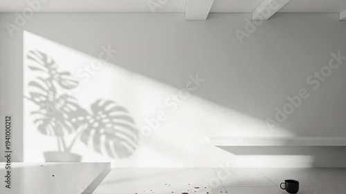 Coffee Cup in Sunlit Minimalist Room.