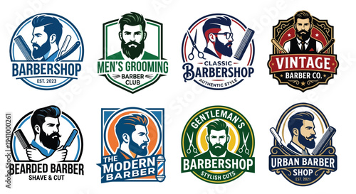 Collection of vintage style barbershop and men s grooming logo designs