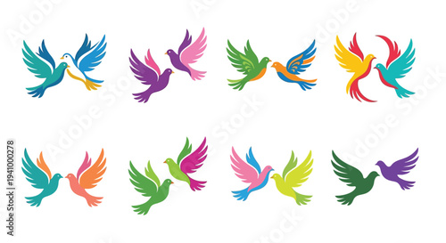 Colorful flock of stylized birds in flight a vibrant and cheerful design