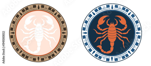 scorpion label belt buckle old west cowboy style tag design, vintage western symbol illustration, stylized scorpion silhouette emblem, retro desert badge element, classic cowboy theme graphic for logo