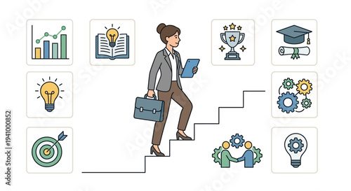 Woman climbing stairs representing career growth and professional development