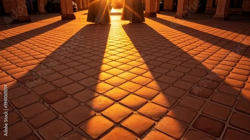 Sunlight Shadows on Brick Paved Flooring.