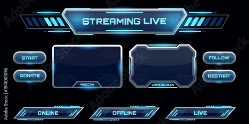 Streaming overlay elements gaming stream interface vector illustration