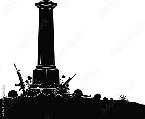 Memorial day tribute with monument and symbolic wreath