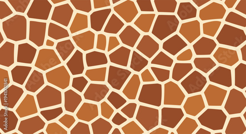 An intricate animal print illustration showing small reddish brown and tan polygonal shapes separated by thin cream lines.