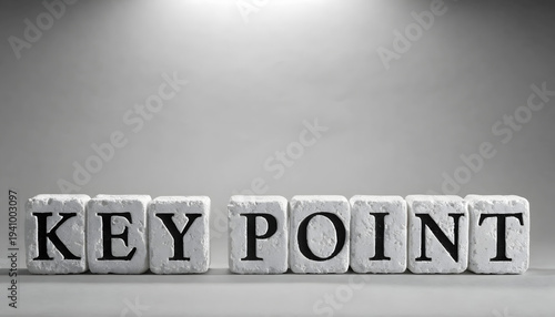 A black and white photo of wooden blocks spelling out key point on a shelf in a room