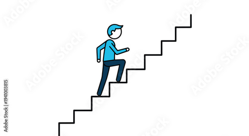 Motivated individual ascends a stylized staircase representing progress and aspiration, a simple yet powerful visual metaphor for achievement and