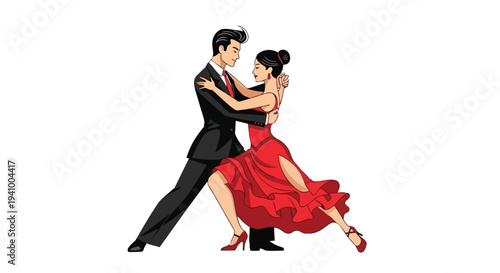 Elegant couple engaged in a passionate dance, their movements captured in a stylized artistic representation