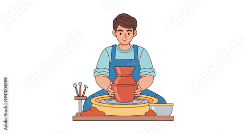 Artisan skillfully shaping clay on a pottery wheel, a craftsman's dedication to creating ceramic vessels with precision and focus, a serene moment