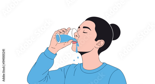 Minimalist illustration of a person enjoying a refreshing drink, capturing a moment of simple pleasure and hydration with a clean, modern aesthetic