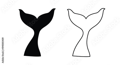 Two whale tails depicted in contrasting black and white outlines
