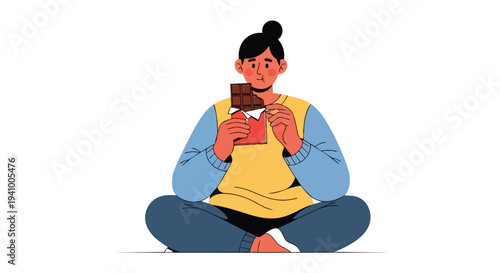 A person finds comfort and indulgence in a sweet chocolate bar, enjoying a moment of personal bliss.