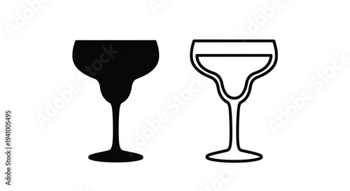 Two margarita glass icons a solid black fill and a white outline