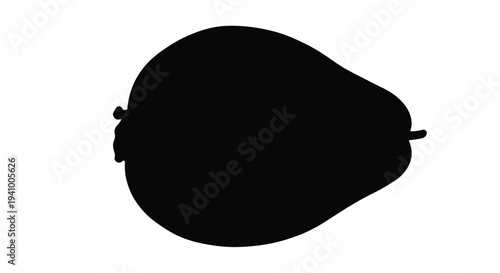 A simple black silhouette of a ripe papaya fruit on white background