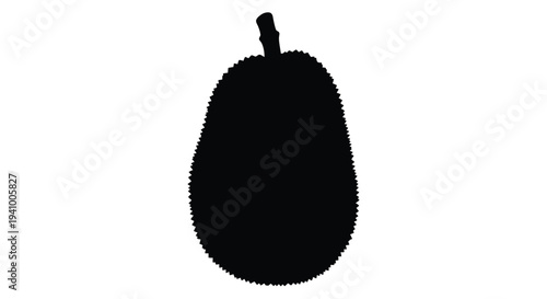 Silhouette of a jackfruit against a stark white background