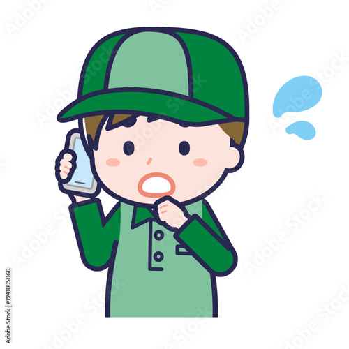 スマートフォンを使う「配達員」の男性