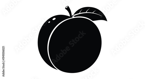 Simple black and white illustration of a single round peach fruit