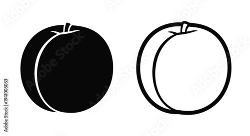 Two peaches one solid black and one outlined in black and white