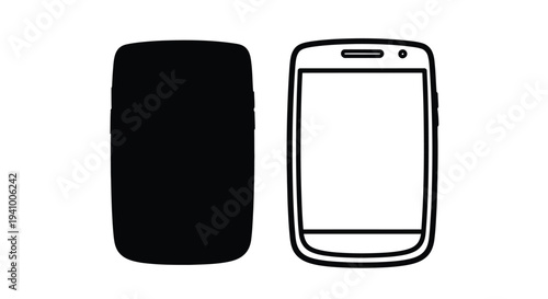 Simple black and white illustration of a power bank and smartphone