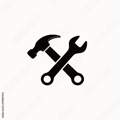Hammer and Wrench Crossed Icon – Repair, Maintenance and Construction Tool Symbol