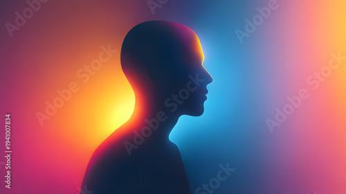 Contemplative Silhouette: A silhouette of a person emerges from a gradient of vibrant colors, evoking introspection and the complexities of human emotion. 