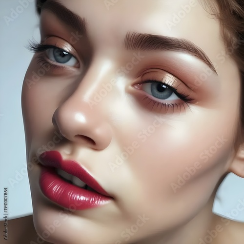 Close-up Portrait of a Woman with Flawless Makeup and Glamorous Look