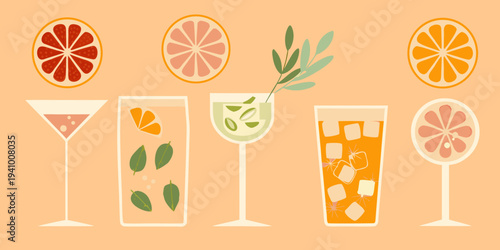 Citrus fruits and cocktails a vibrant summery still life illustration